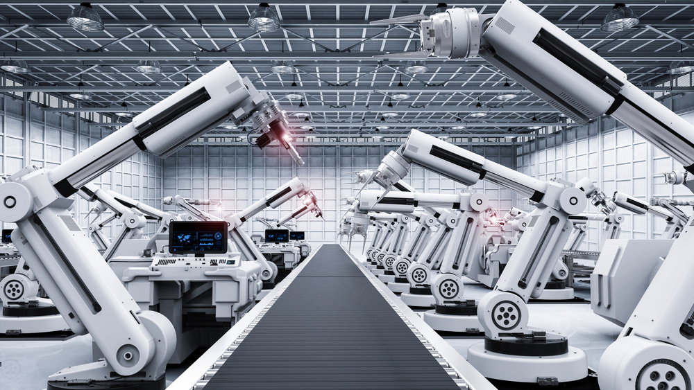 Robotics arms in factory.