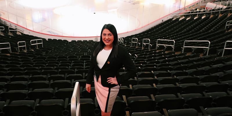 Kate Brady working an internship with the Pittsburgh Penguins.