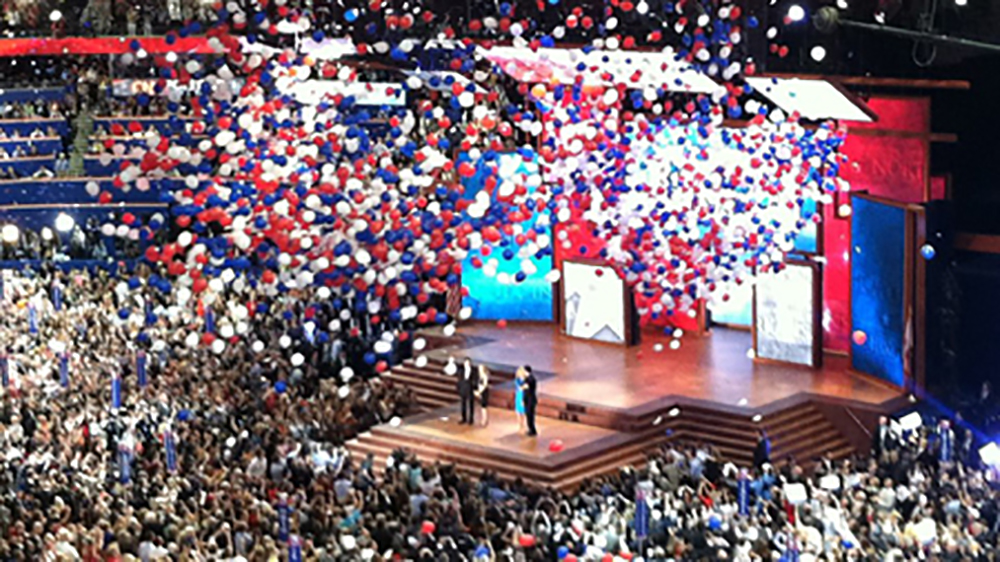 Balloons falling down at the Democratic National Convention.