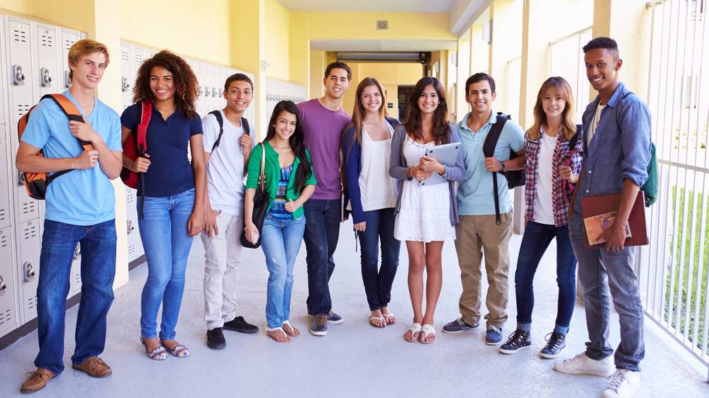 High school students in hallway.