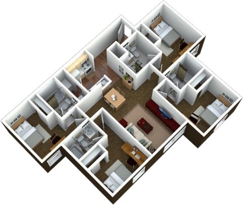Floorplan for 2 double bedrooms with 2 bath room.